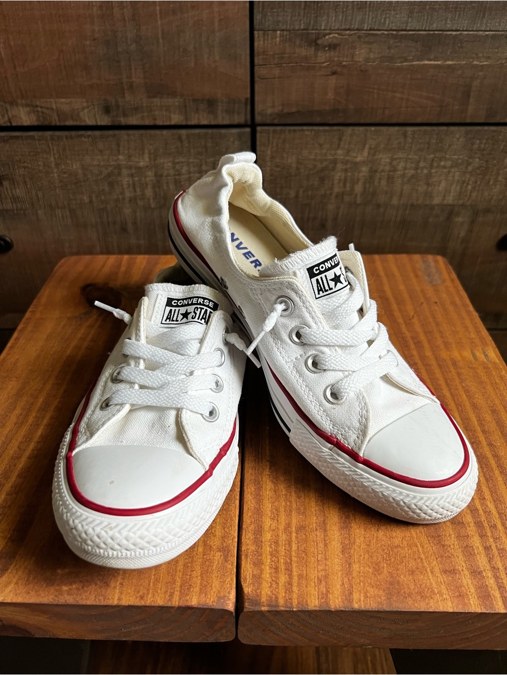 Converse Women’s White Converse Low Top Sneakers with Red Trim